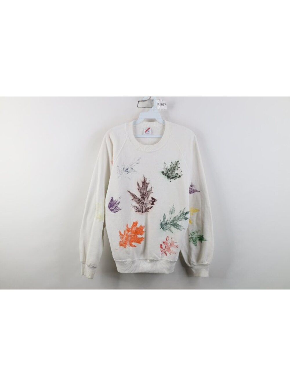 Vintage 90s Womens Medium Leaf Stamp Fall Nature Orchard Crewneck Sweatshirt USA